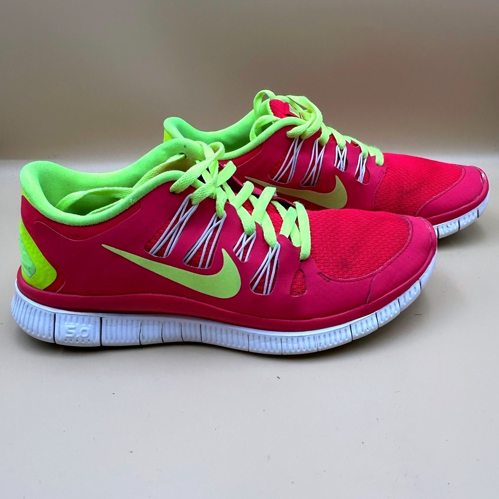 Nike Free 5.0 Pink Neon Green Running Shoes 580591-631 Womens 8